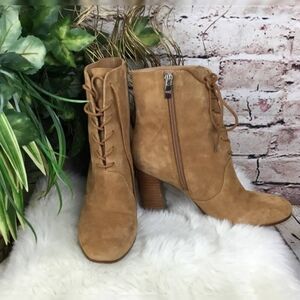 Marc Fisher Edina Suede Lace-Up Ankle Boots Brown Block Heel 6.5